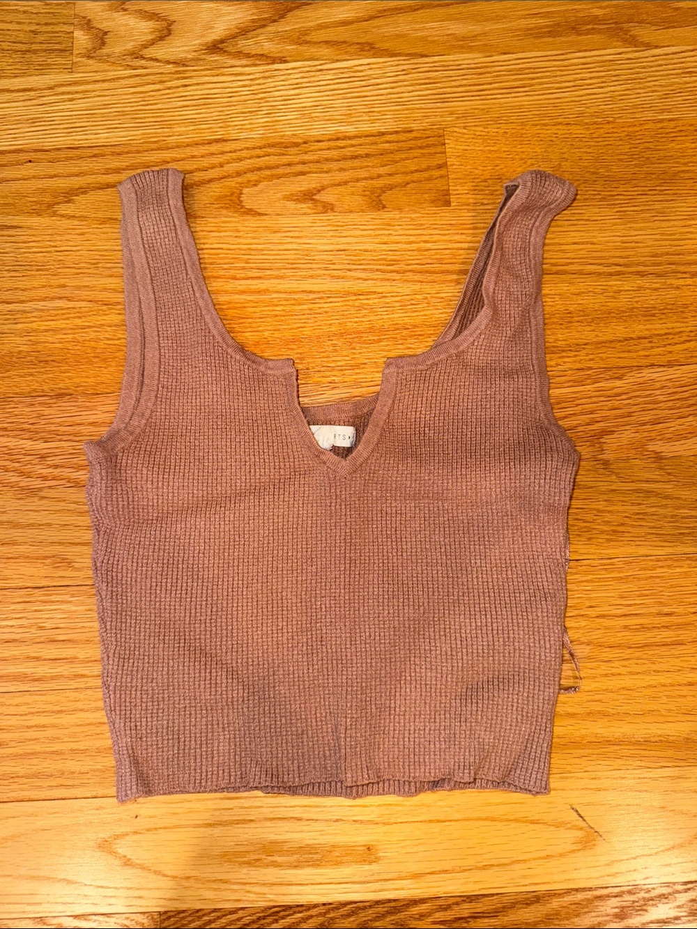 Ribbed V-Neck Tank Top - Brown